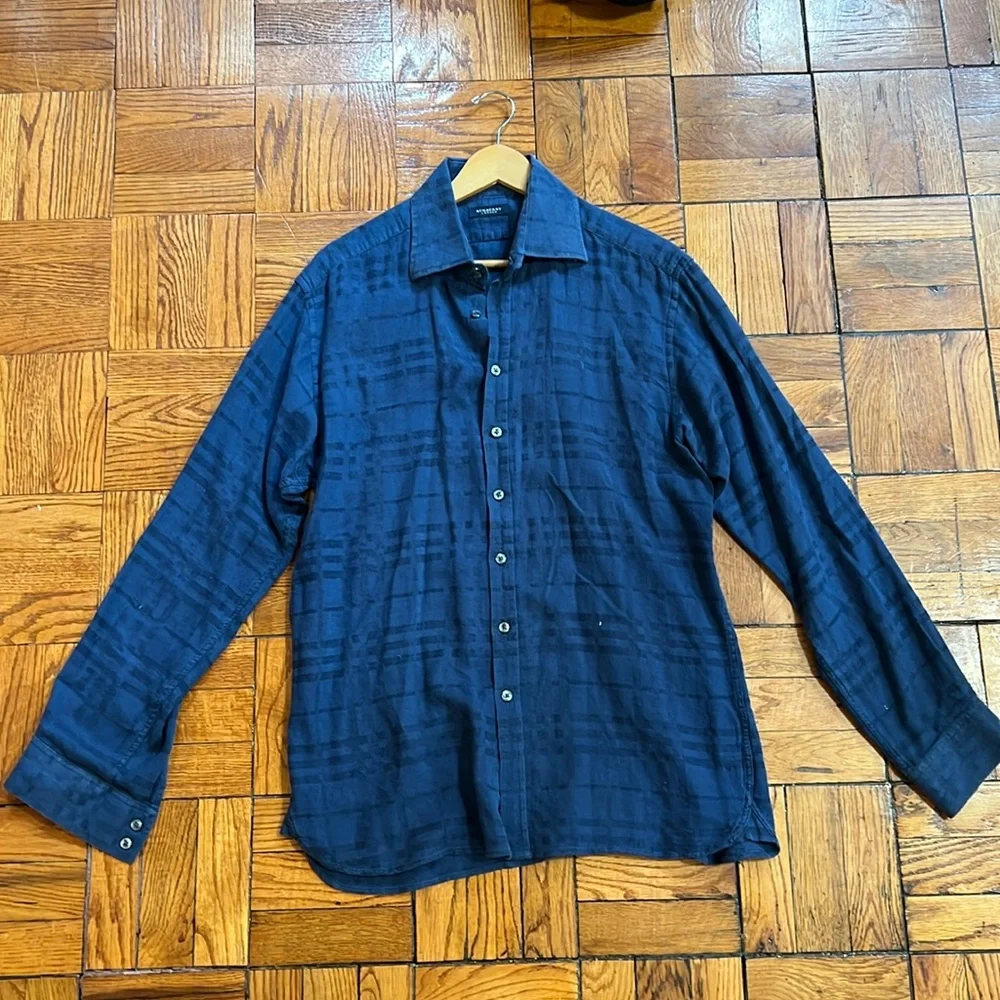 Burberry Blue Plaid 100% Linen Button Down - Picture 1 of 4